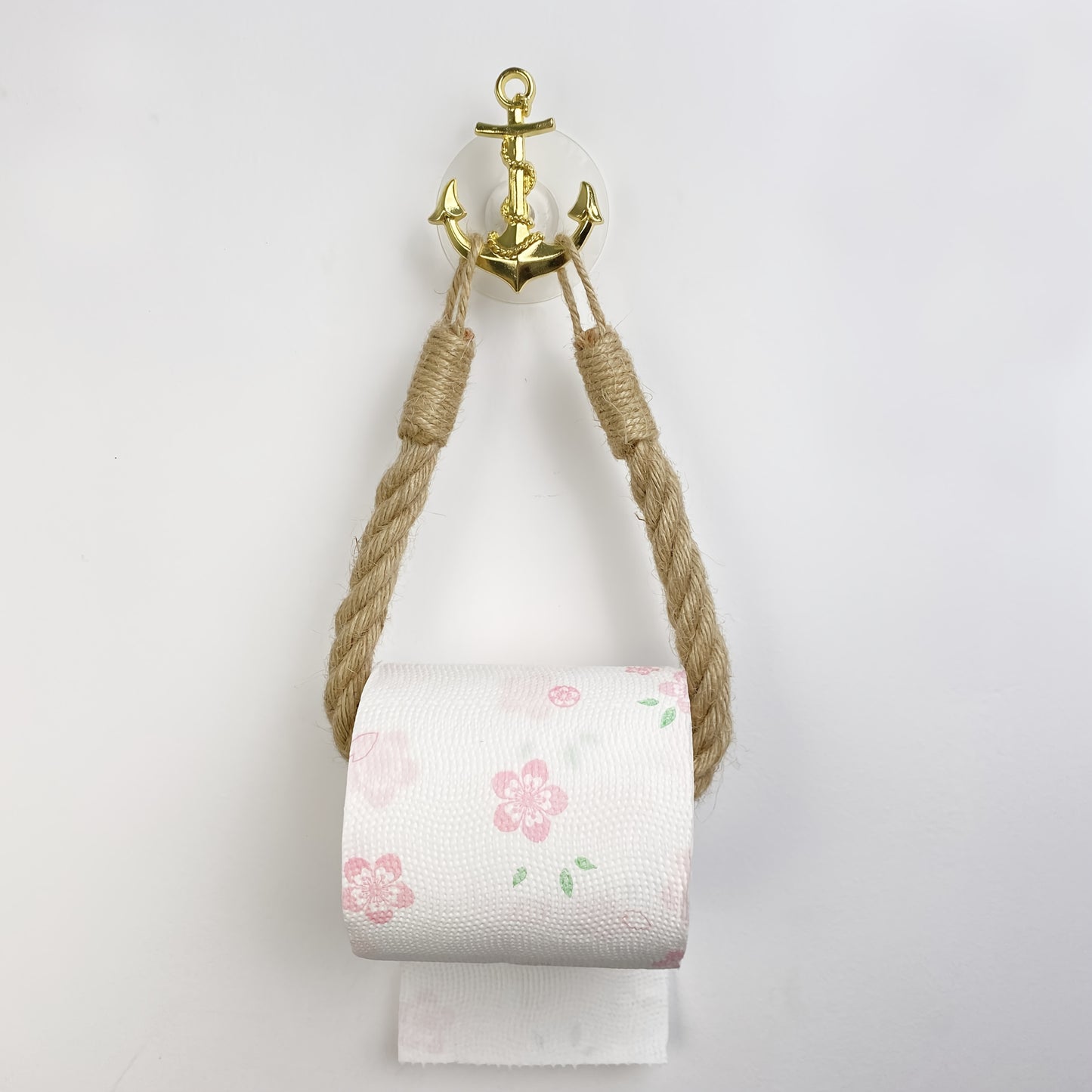 Nautical Anchor Jute Toilet Paper Holder – Rustic, No-Drill, Retro Bathroom Hardware