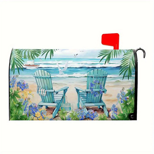 Tropical Beach Magnetic Mailbox Cover, 18x21" – Palm Trees & Ocean Waves