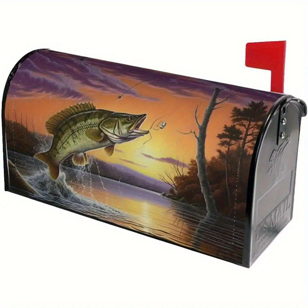 Sunset Bass Fishing Canvas Mailbox Cover – 18x21"
