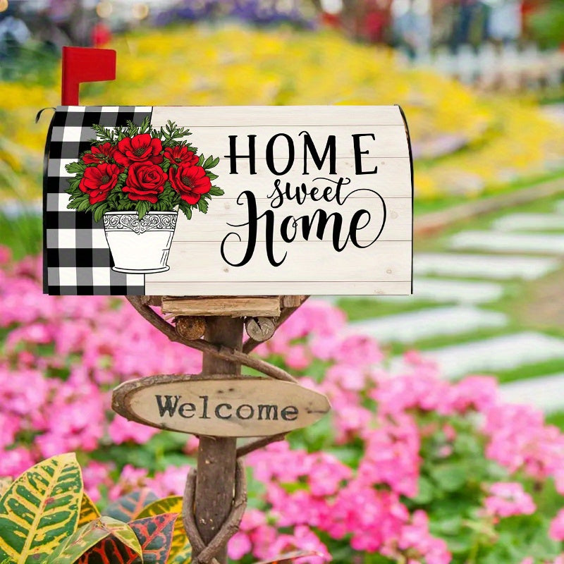 “Home Sweet Home” Red Rose Mailbox Cover – 18x21" Weatherproof Floral Décor - Coastal Pillows Plus