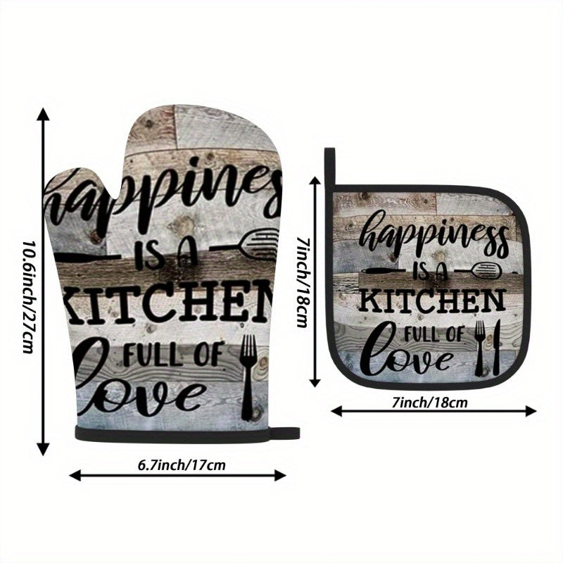 Wood Script Kitchen Set – Rustic, Heat-Resistant Oven Mitt & Potholder
