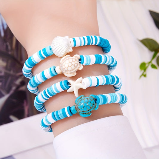 Ocean-Themed Multi-Layer Bead Bracelet Set