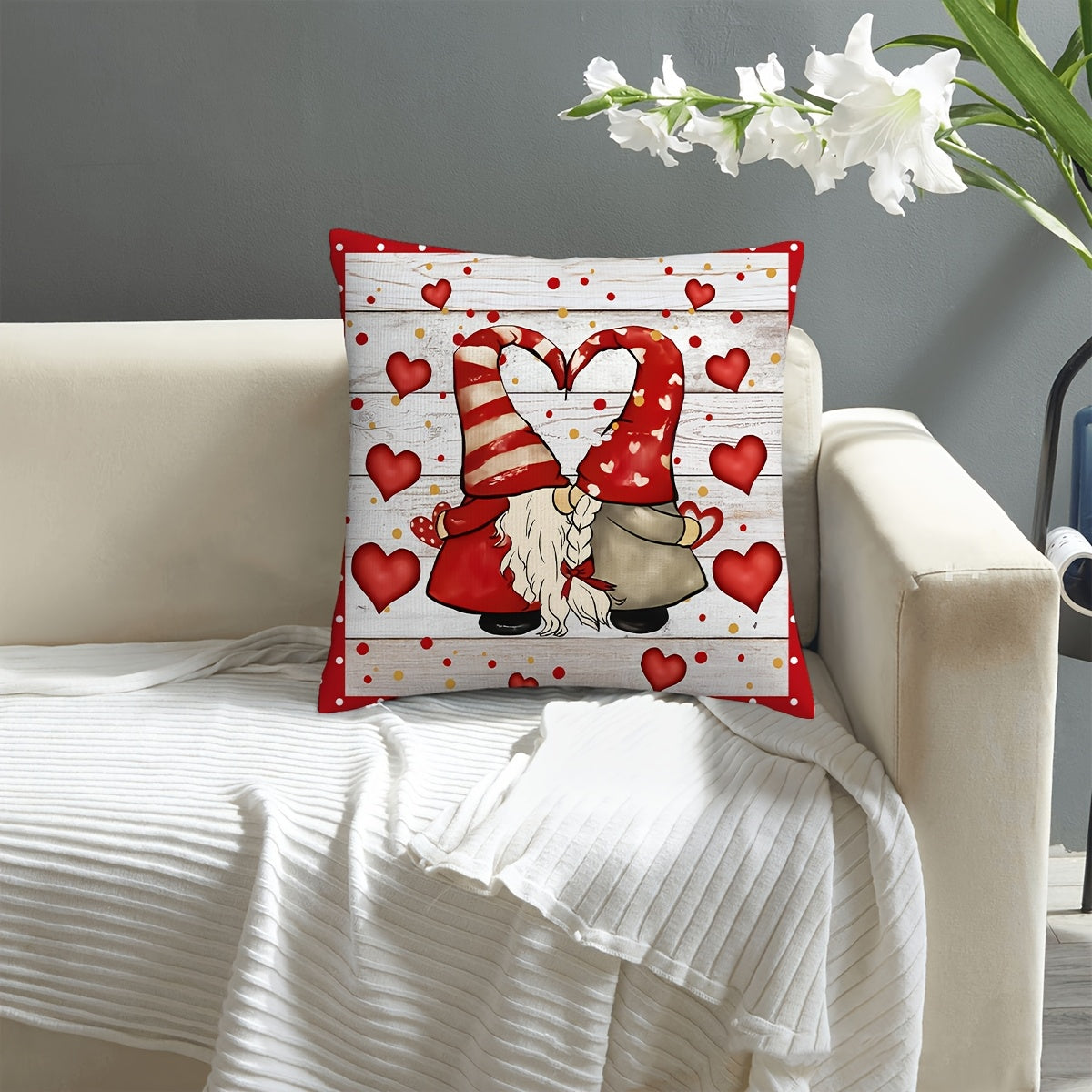 Valentine’s Gnome Love Pillow Cover – Red Heart, 18"x18"