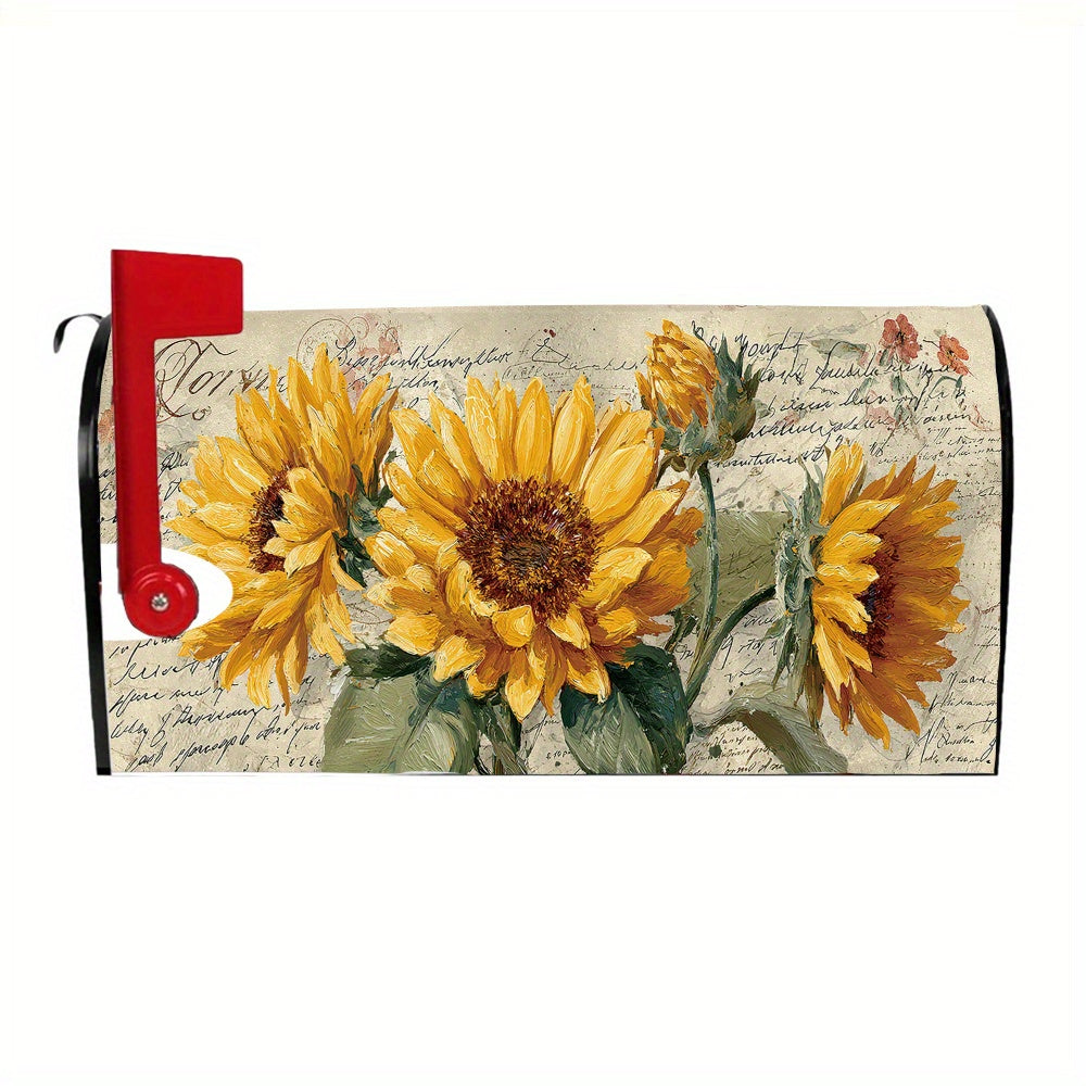 Vintage Sunflower Magnetic Mailbox Cover – 21x18" Retro Floral Garden Décor - Coastal Pillows Plus
