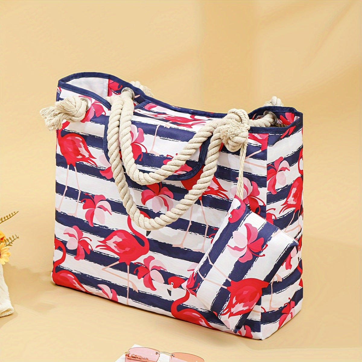 Nylon Flamingo Tote Bag – Beach, Travel & Vacation, 15.2"x17.1"