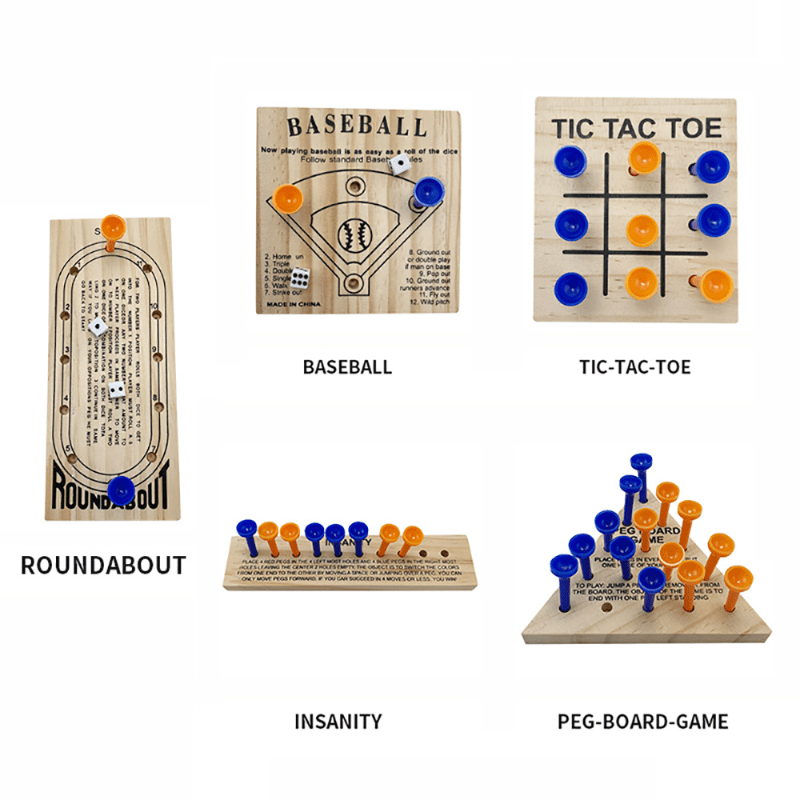 5-in-1 Family Multi-Game Set – Wooden Boards & Travel-Friendly Brain Teasers