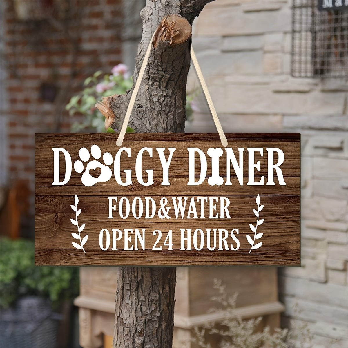 “Doggie Diner” Wooden Sign – 6x12" Rustic Wall Decor