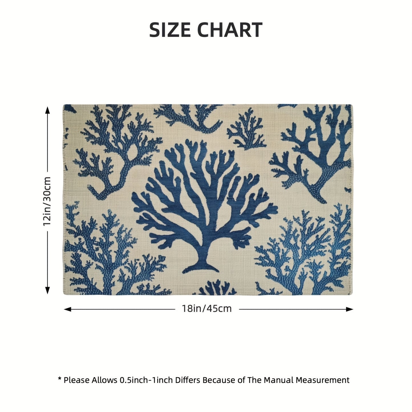 Blue Coral Placemats – Set of 4 Linen Table Mats, 12"x18"