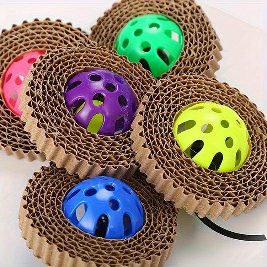 3-Piece Random Color Cat Toy Balls – Corrugated Paper & Plastic