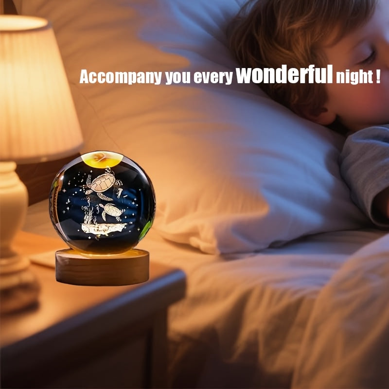 3D Turtle Crystal Ball LED Lamp – 16-Color USB Glass Sphere, 2.36"
