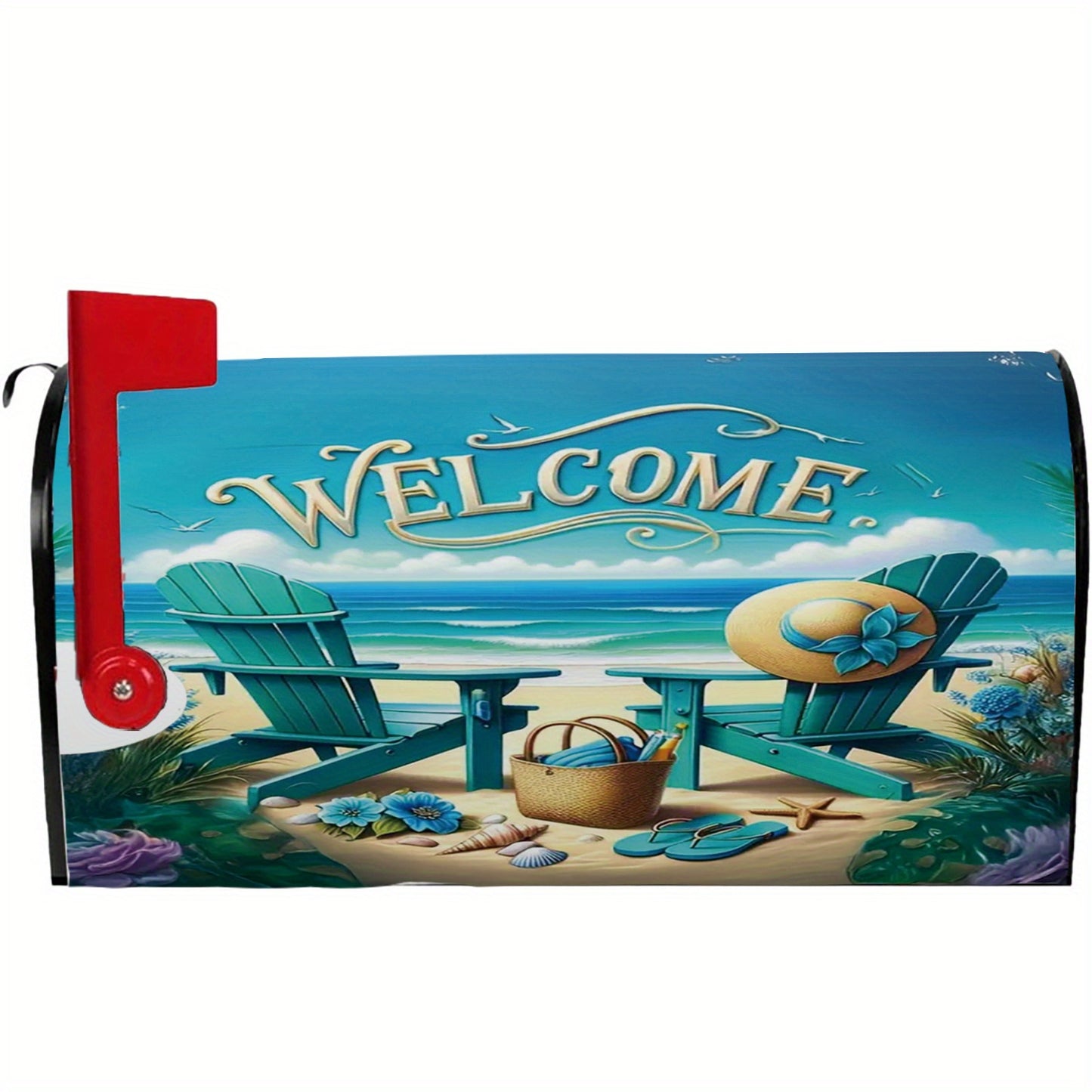 “Welcome” Spring & Summer Magnetic Mailbox Cover – Beach Scene, 18x21" - Coastal Pillows Plus