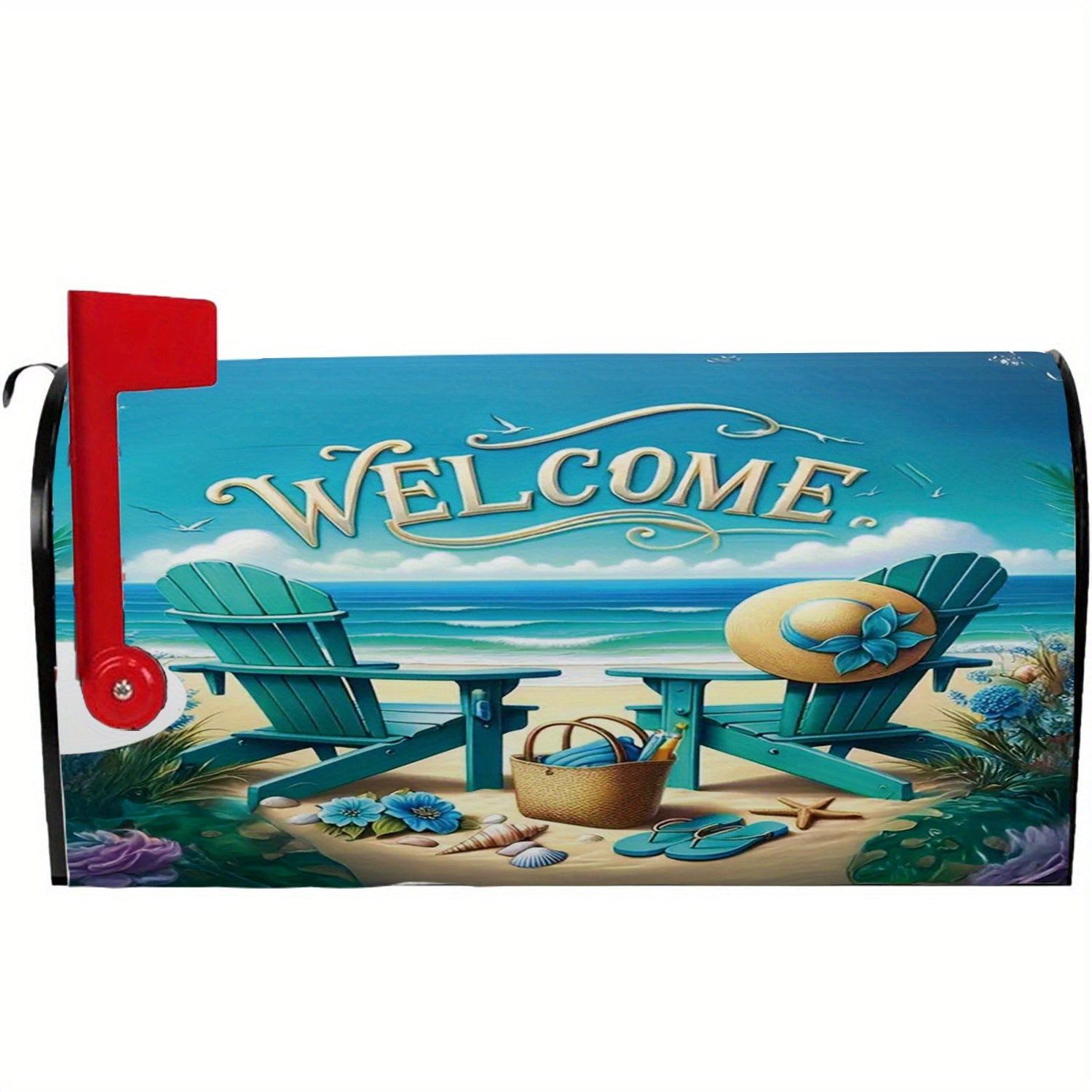 “Welcome” Spring & Summer Magnetic Mailbox Cover – Beach Scene, 18x21" - Coastal Pillows Plus