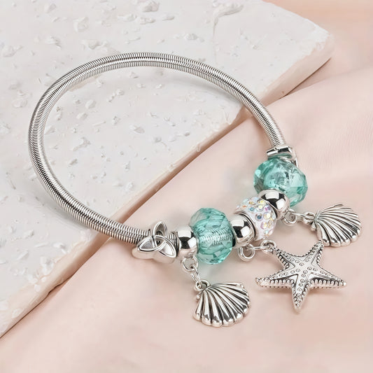 Stainless Steel Starfish & Seashell Bracelet