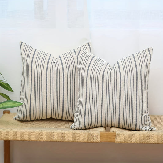 Modern Minimalist Linen Throw Pillow Cover – Black & White Stripes, 18x18"