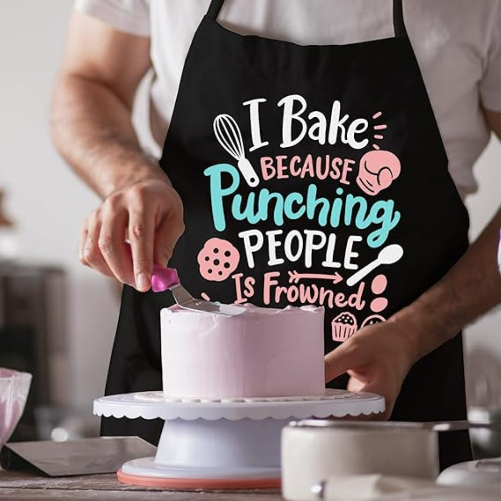 “I Bake Because Punching People Is Frowned Upon” Apron – Waterproof Unisex Kitchen & Baking Apron with Pockets, (27.6"x33")