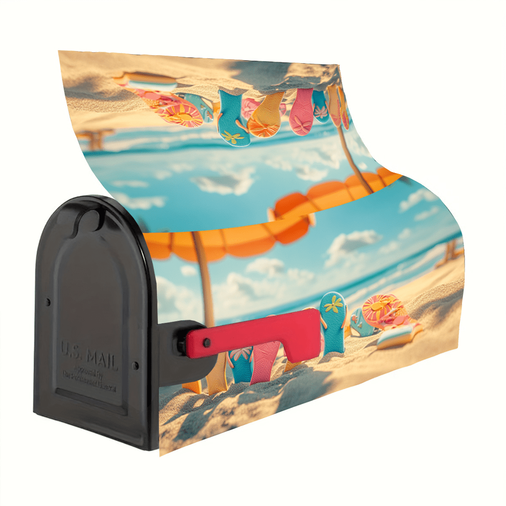 Flip-flops on the Beach Design — Magnetic Mailbox Cover, 21x18"