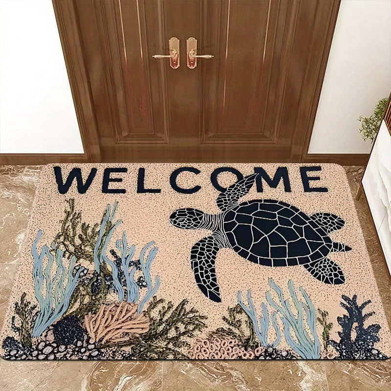 Sea Turtle & Coral Reef Coastal Welcome Mat – 2x2.5'