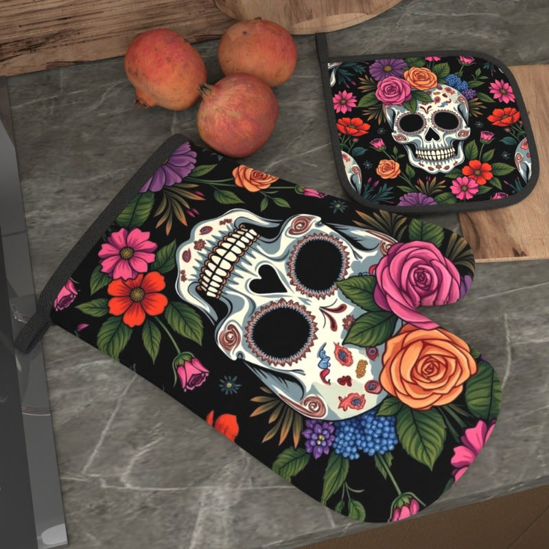 Day of the Dead Kitchen Set – Heat-Resistant Oven Mitt & Potholder