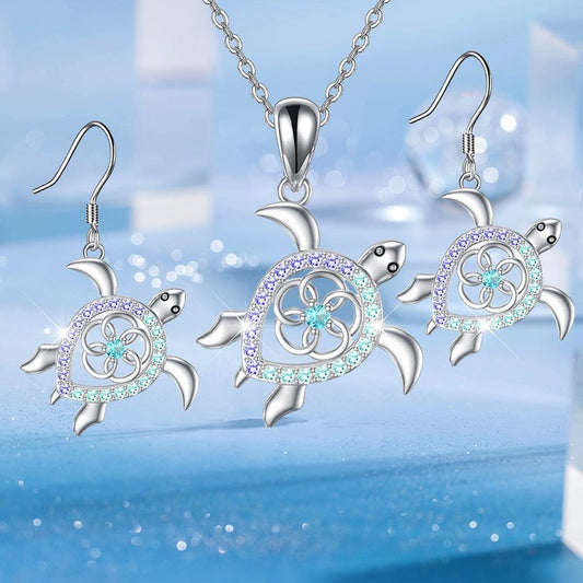 Sea Turtle Shimmer Jewelry Set – Necklace + Earrings (3-Piece Set)
