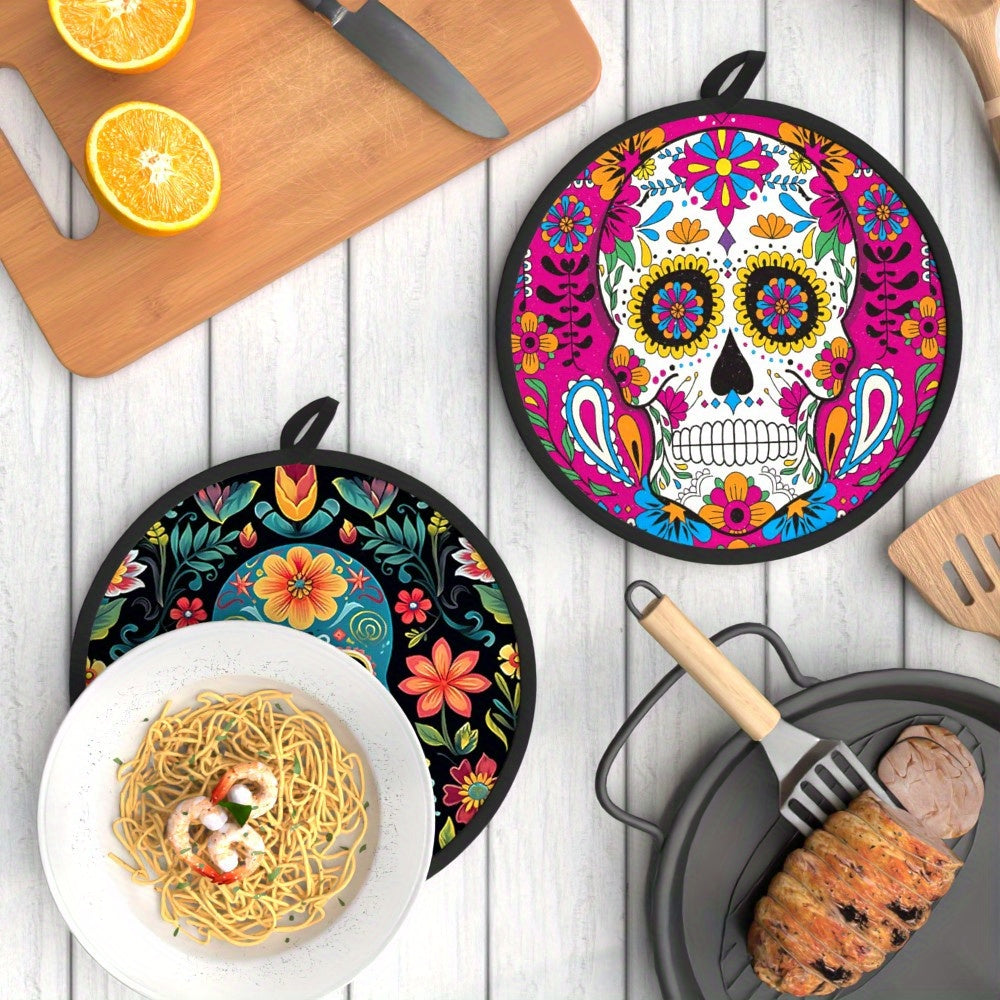 Sugar Skull Potholders – Double-Sided, Heat-Resistant 2-Piece Set