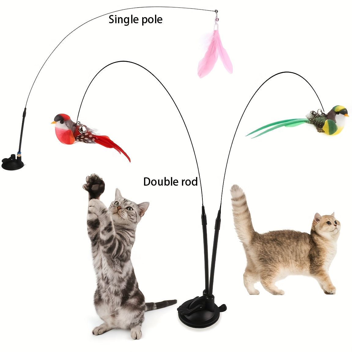 Interactive Cat Teaser Wand – Feather Toy with Bell & Suction Cup, 35"