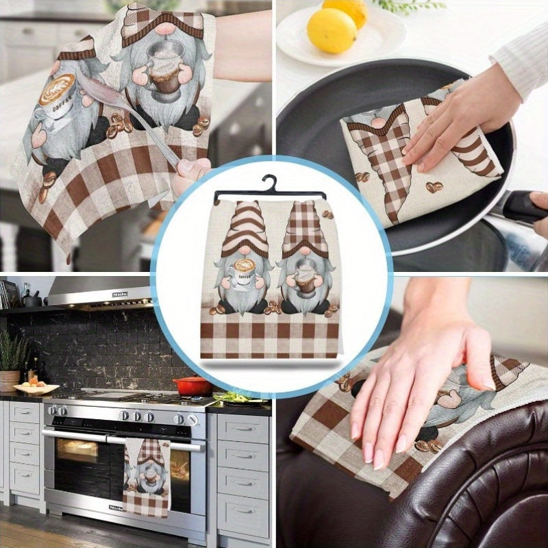 Gnome & Coffee Kitchen Towels – Microfiber, Matching Design, 2-Piece Set, 16x24