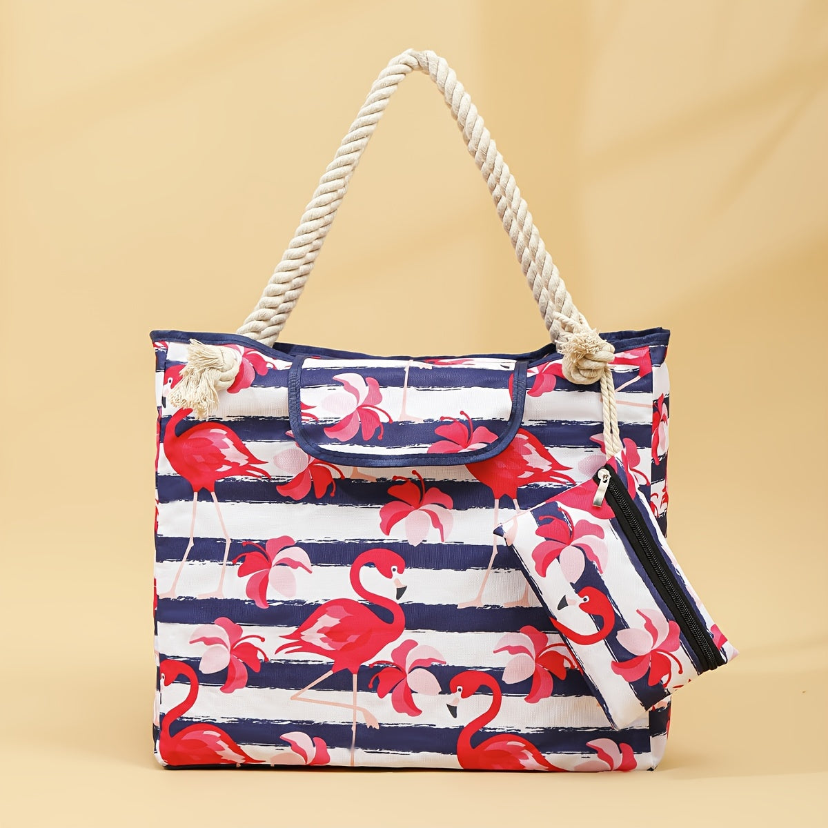 Nylon Flamingo Tote Bag – Beach, Travel & Vacation, 15.2"x17.1"