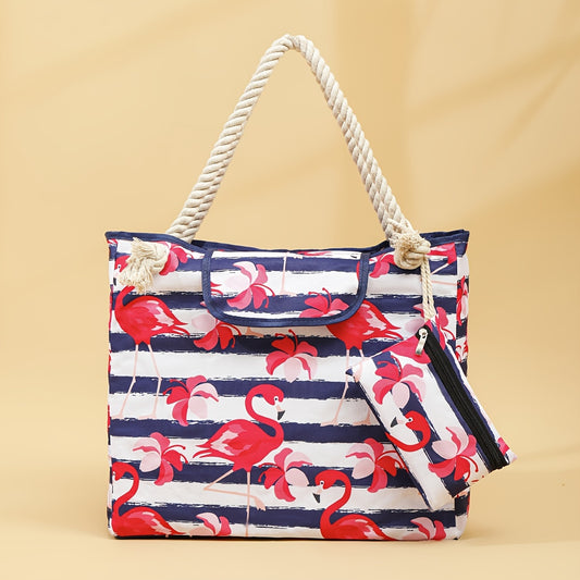 Nylon Flamingo Tote Bag – Beach, Travel & Vacation, 15.2"x17.1"