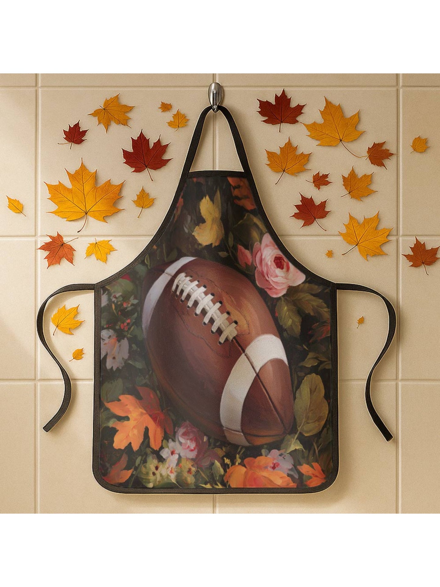 Football Player Floral Autumn Apron – Machine-Washable, (20.47" x 28.74")