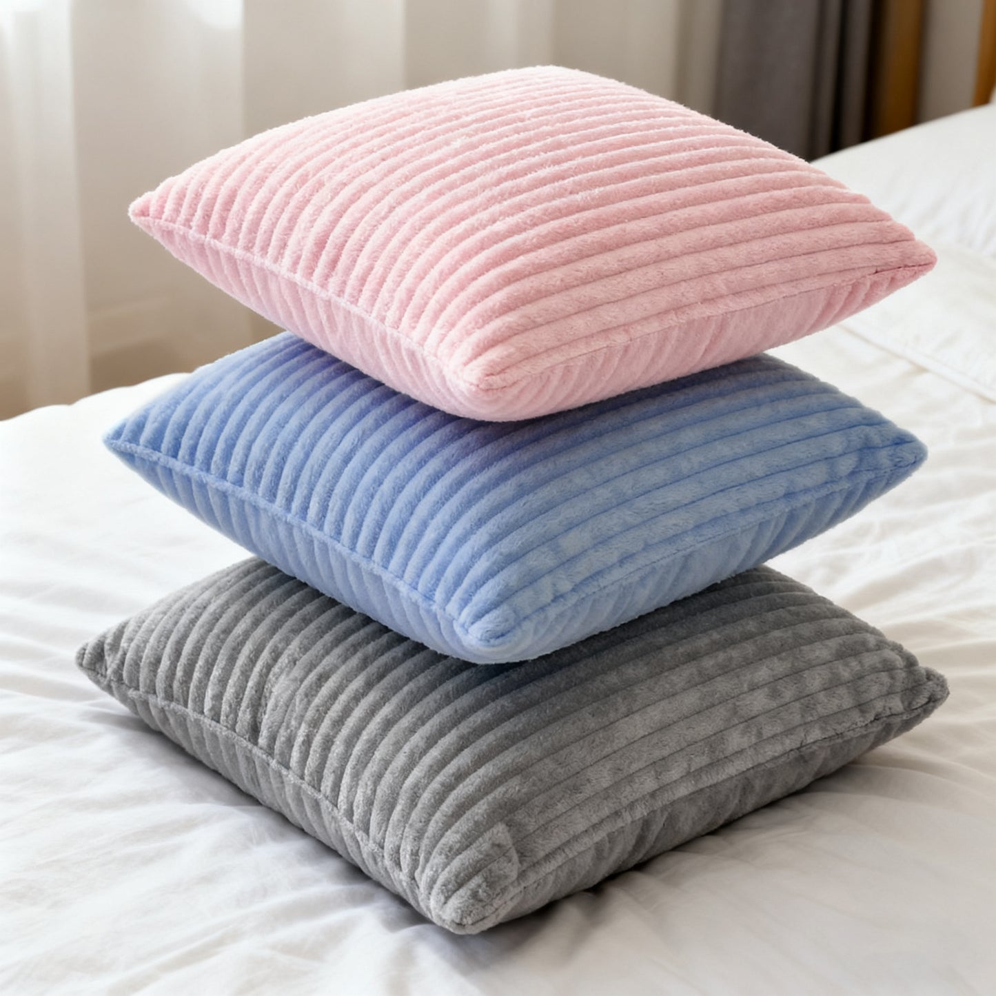 Striped Supersoft Corduroy Pillow Cover – Individual Colors or 3-Piece Set, 18"x18"