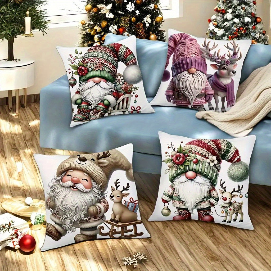 Festive Christmas Gnome & Reindeer Pillow Covers – 18x18"