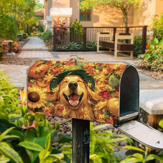 Autumn Golden Retriever Mailbox Cover – 21x18" Magnetic Fall Garden Décor