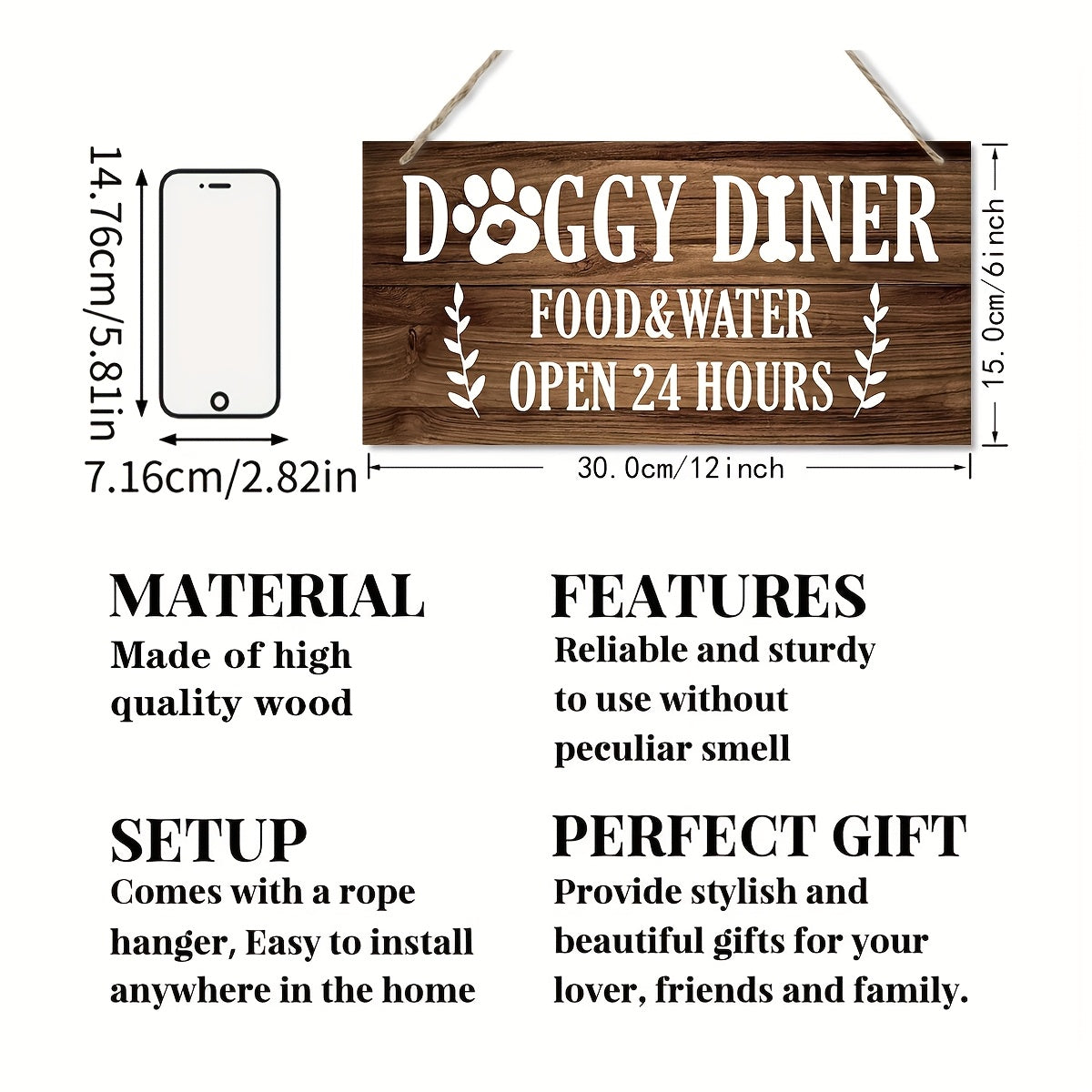 “Doggie Diner” Wooden Sign – 6x12" Rustic Wall Decor