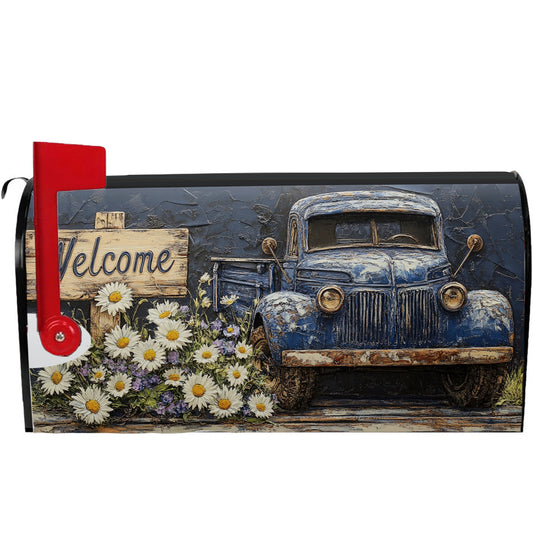 Rustic Blue Truck “Welcome” Magnetic Mailbox Cover – 18x21"