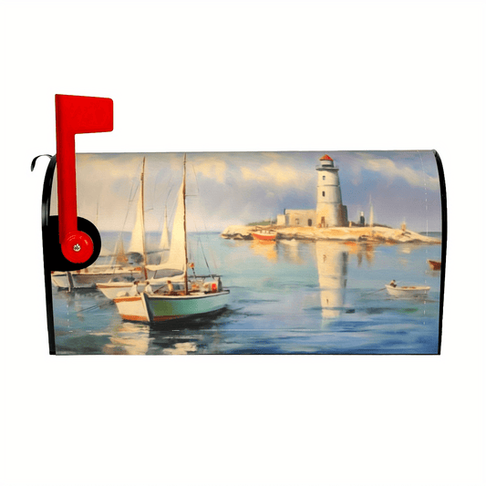 Sea View Sailboats & Lighthouse Mailbox Cover