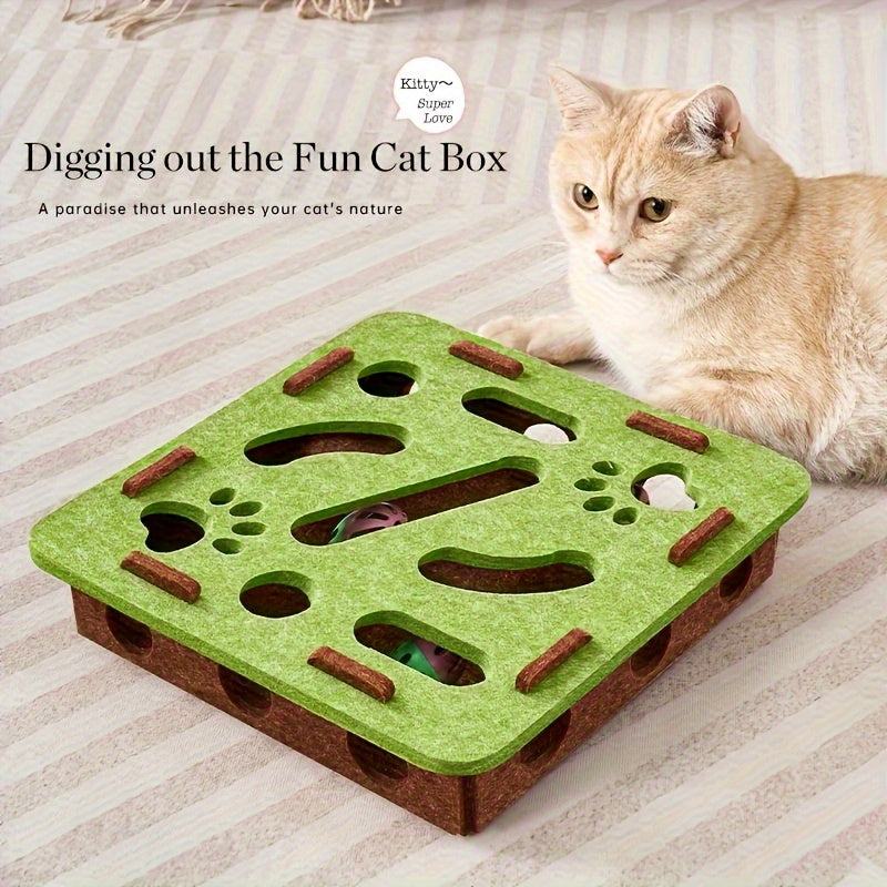 Interactive Cat Puzzle Toy with Maze Tunnel & Bell Ball – Durable Felt Construction