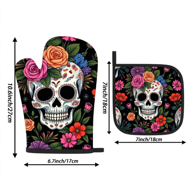 Day of the Dead Kitchen Set – Heat-Resistant Oven Mitt & Potholder
