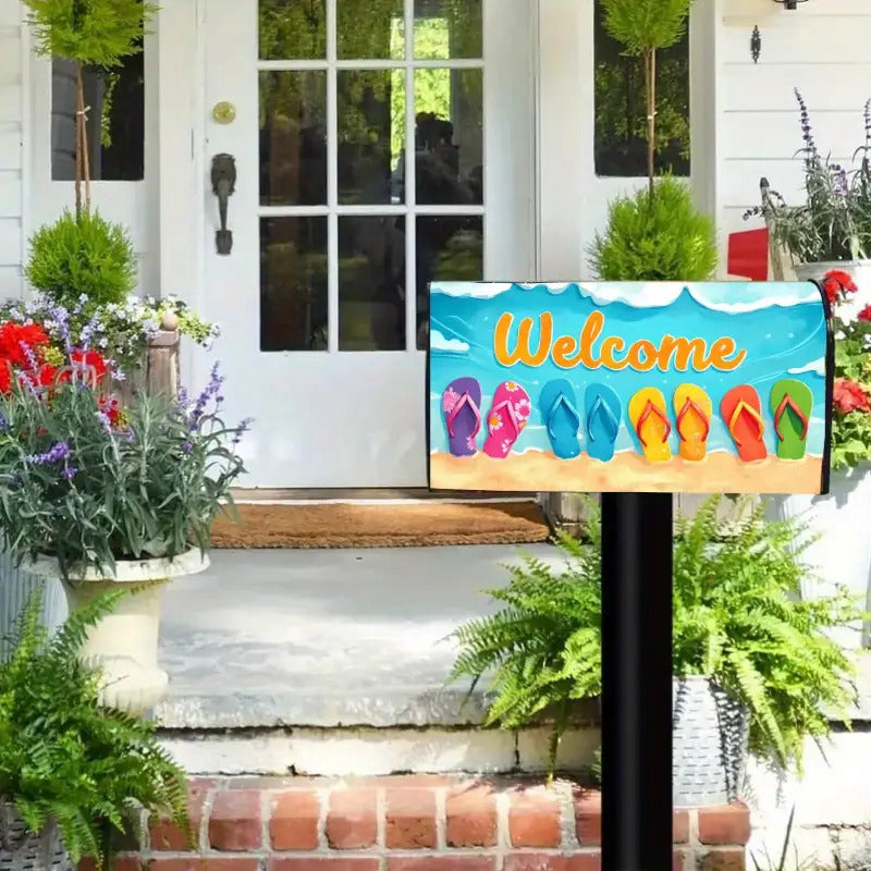 Tropical Flip-Flops Mailbox Cover – Adjustable Buckle, 18" x 21"