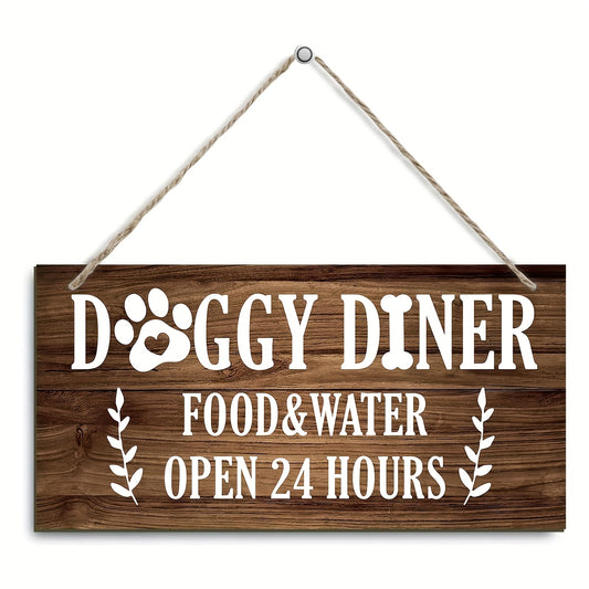 “Doggie Diner” Wooden Sign – 6x12" Rustic Wall Decor