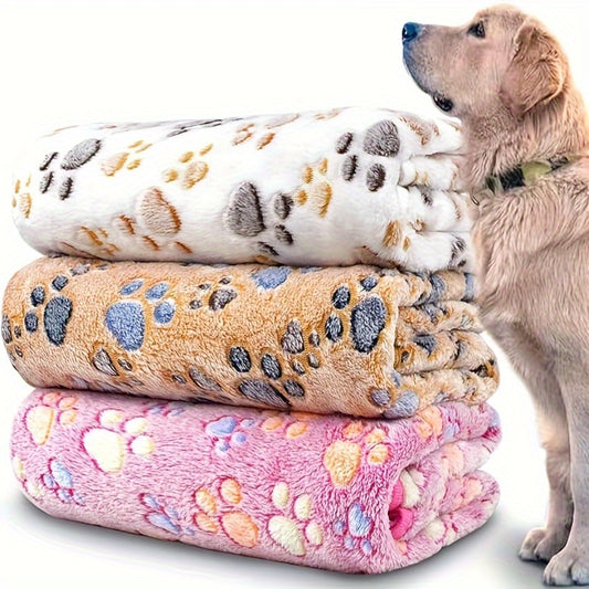 Paw Print Pet Blanket – White, Coffee, or Pink, 30x20x3"