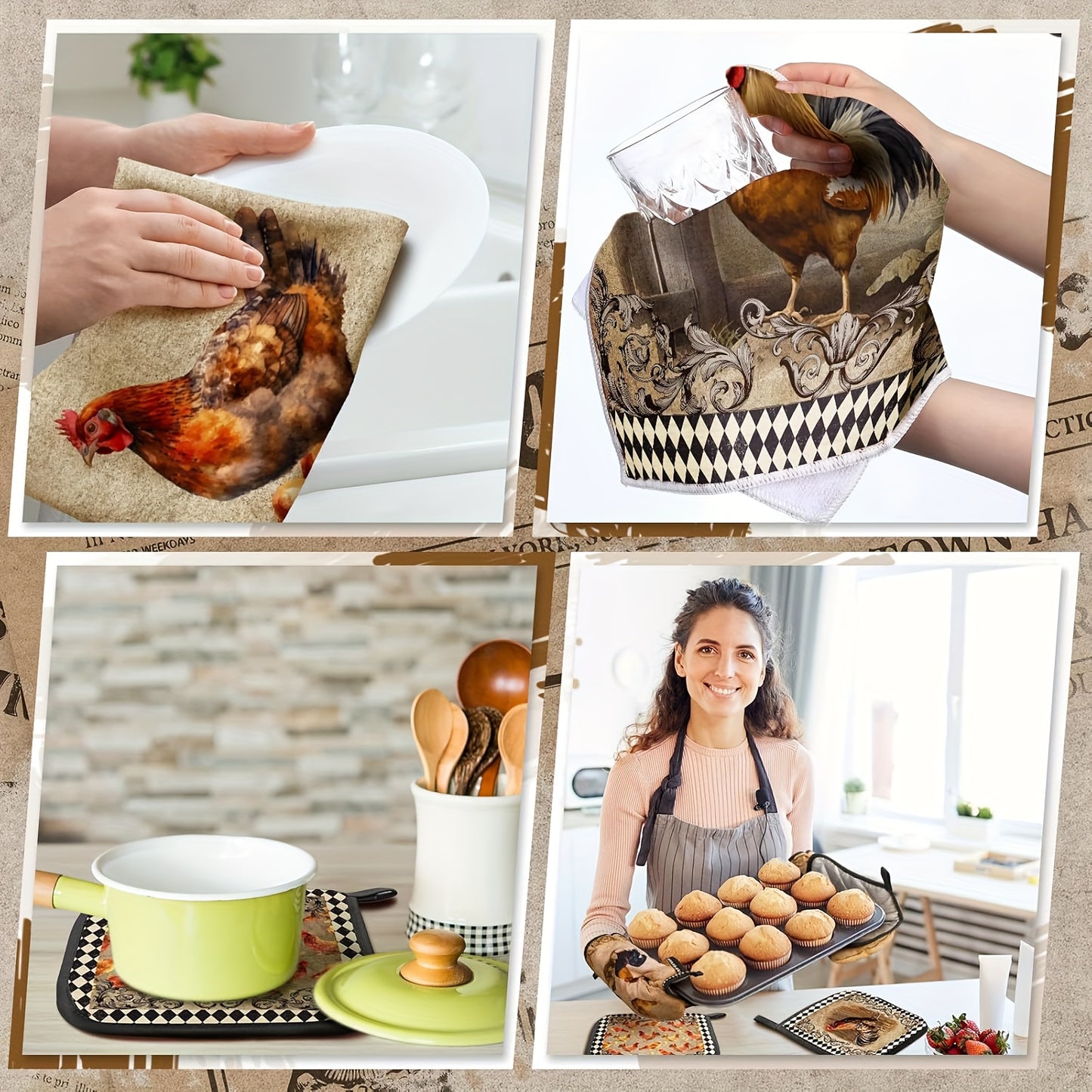 10-Piece Vintage Farmhouse Rooster Kitchen Set – Rustic Rooster Décor & Cooking Essentials