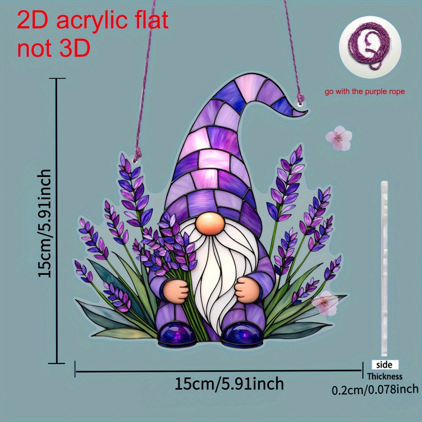 Lavender Gnome Acrylic Suncatcher – Window Hanging, 6"