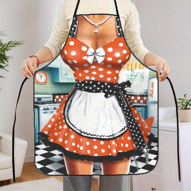 Sexy Retro 50s Polka Dot Dress Apron – Durable Polyester, (23.62" x 31.5")