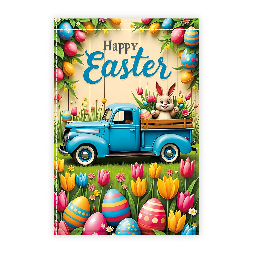 Easter Garden Flag – Vintage Truck & Rabbit Design, 12" x 18"