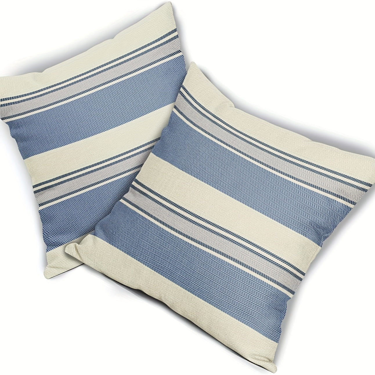 Blue & Gray Striped Linen Pillow Cover – Farmhouse Style, 18" x 18"