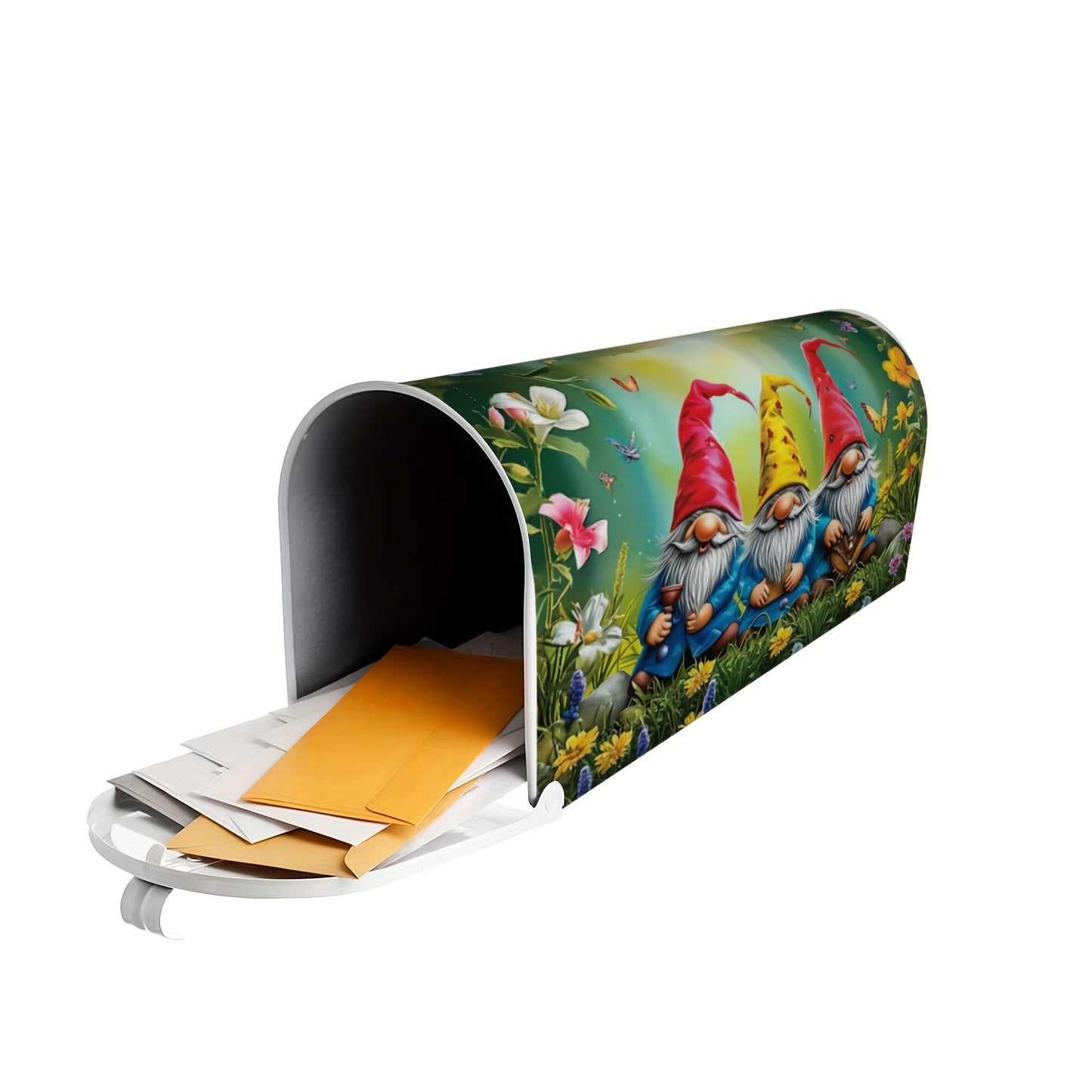 Garden Gnomes with Flowers Mailbox Cover – Adjustable Buckle, 18" x 21"