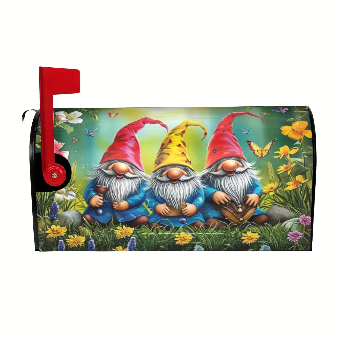 Garden Gnomes with Flowers Mailbox Cover – Adjustable Buckle, 18" x 21"