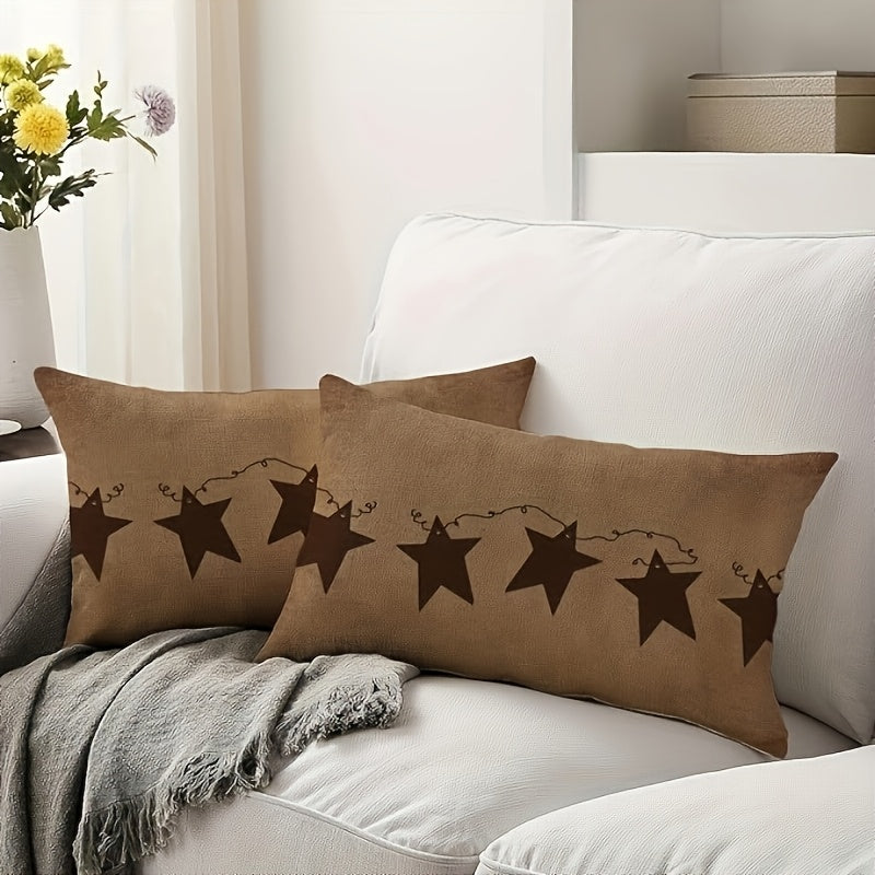 Country Star Throw Pillow Cover – Modern Woven Design, 12x20"