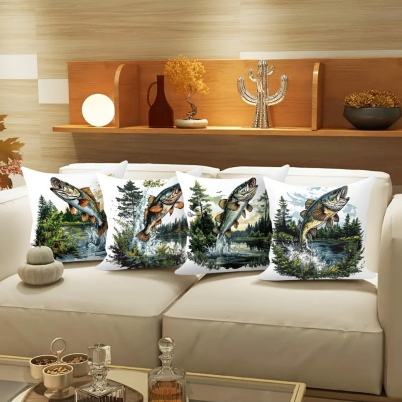 Rustic Trout Fish Pillow Covers – Nature-Inspired Farmhouse Décor, 18x18"