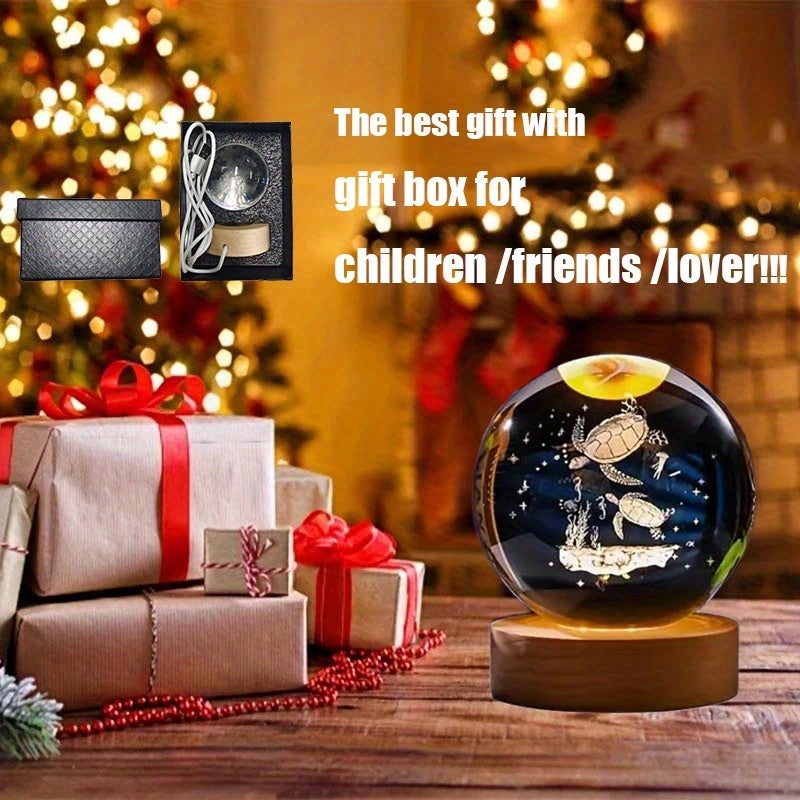 3D Turtle Crystal Ball LED Lamp – 16-Color USB Glass Sphere, 2.36"